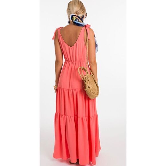 Everly Tiered Tie Strap Dress Coral Size Small - Picture 4 of 13